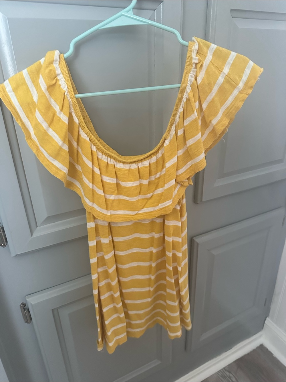 Old Navy Yellow and White Striped Off-Shoulder Top